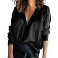 Dame Bluse Satin Polyester | Afslappet Pasform Bluse | V-Udskæring og Lange Ærmer til Hverdags- og Kontorbrug | Vanero