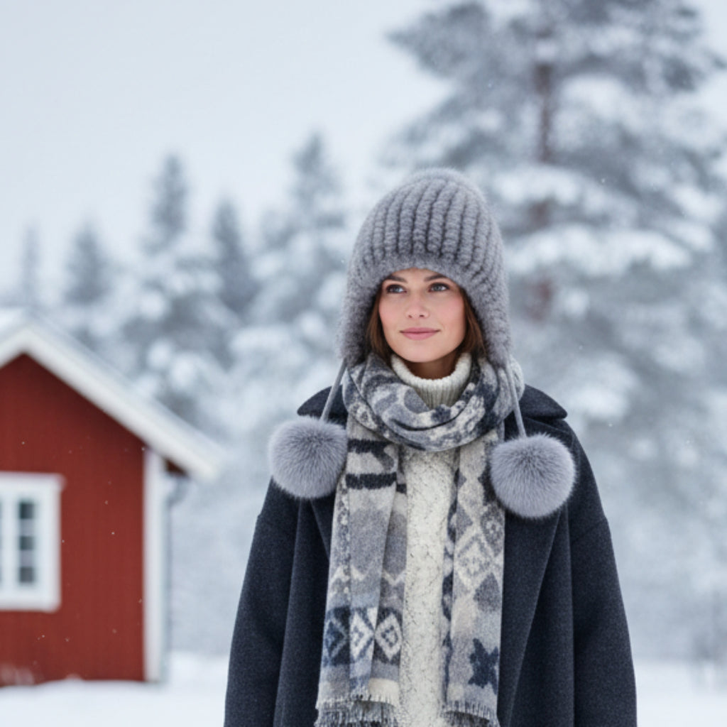 Dame Strikket Baret med Pelslook | Pompom-Detalje & Øredækning | Vinterhue Til Hverdagsbrug i Koldt Vejr | Vanero