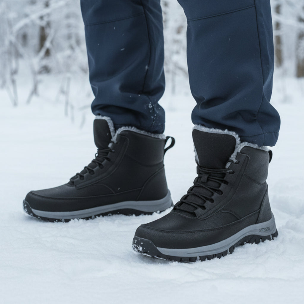 Herre Sneboots i Læder | Vandtæt Konstruktion & Varmt For | Vinterstøvler Til Vandring, Arbejde & Udendørsaktiviteter | Vanero