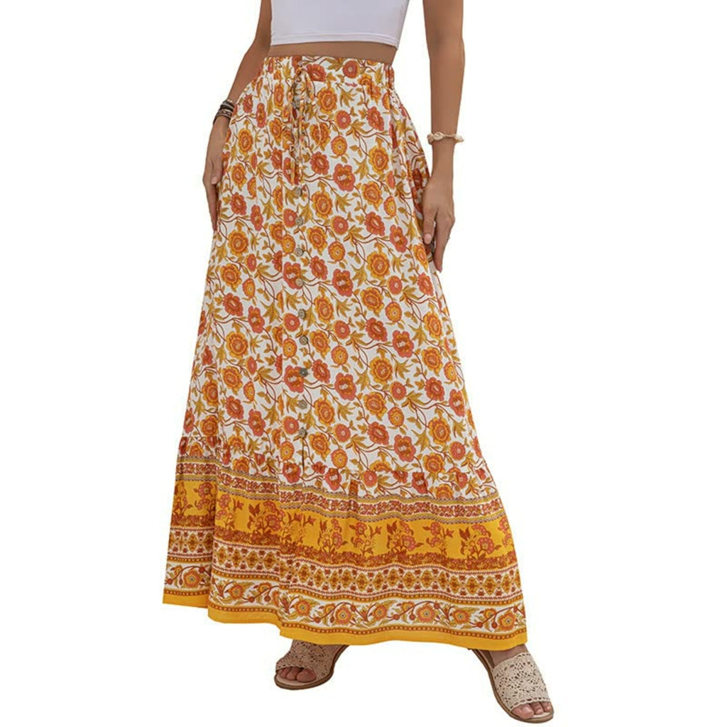 Dame Nederdel Polyester | Boho Stil Nederdel | Frontslids Design til Sommer- og Fritidsbrug | Vanero