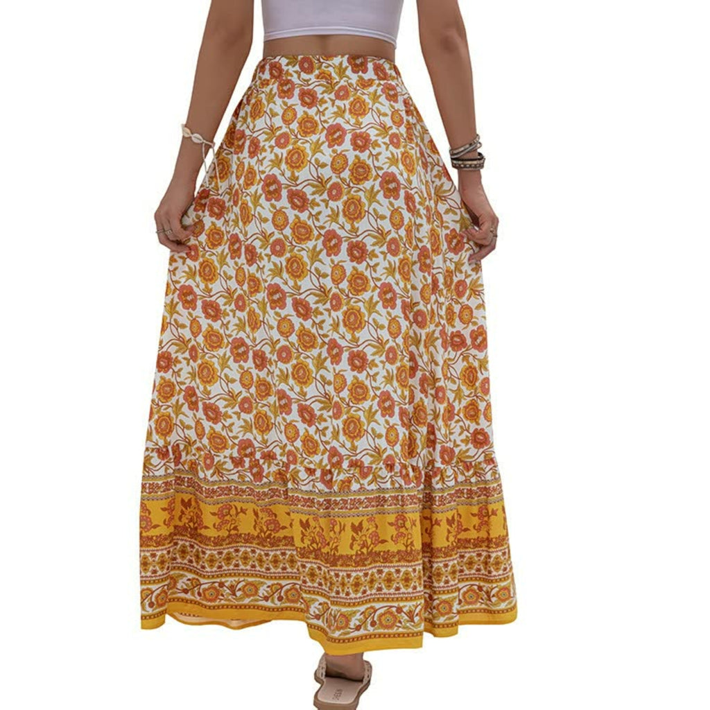 Dame Nederdel Polyester | Boho Stil Nederdel | Frontslids Design til Sommer- og Fritidsbrug | Vanero
