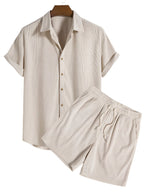 Herresæt Tekstilmateriale | Regular Fit T-Shirt & Shorts Sæt | Stribet Design til Fritidsaktiviteter & Strandbrug | Vanero