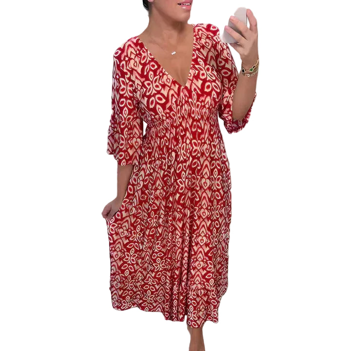 Damekjole Polyester | Regular Fit V-Hals Sommerkjole | Flydende Silhuet til Hverdagsbrug & Sommeraktiviteter | Vanero