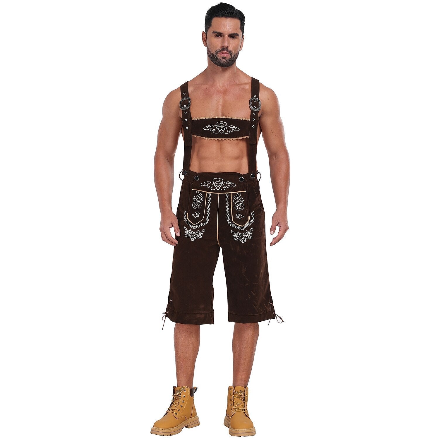 Herre Lederhosen Ægte Læder | Traditionelt Oktoberfest Buksedesign | Broderede Detaljer Til Festivaler & Events | Vanero