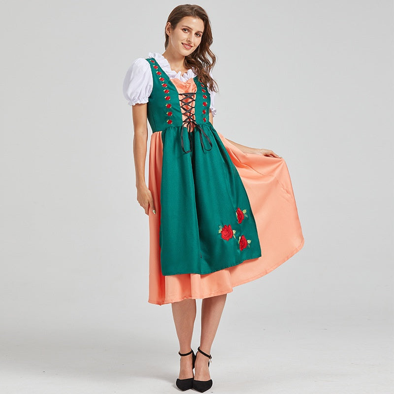 Dame Dirndl Sæt Blandet Tekstilmateriale | Almindelig Pasform Folkedragt | Broderet Forklæde Med Snøreliv Til Oktoberfest | Vanero