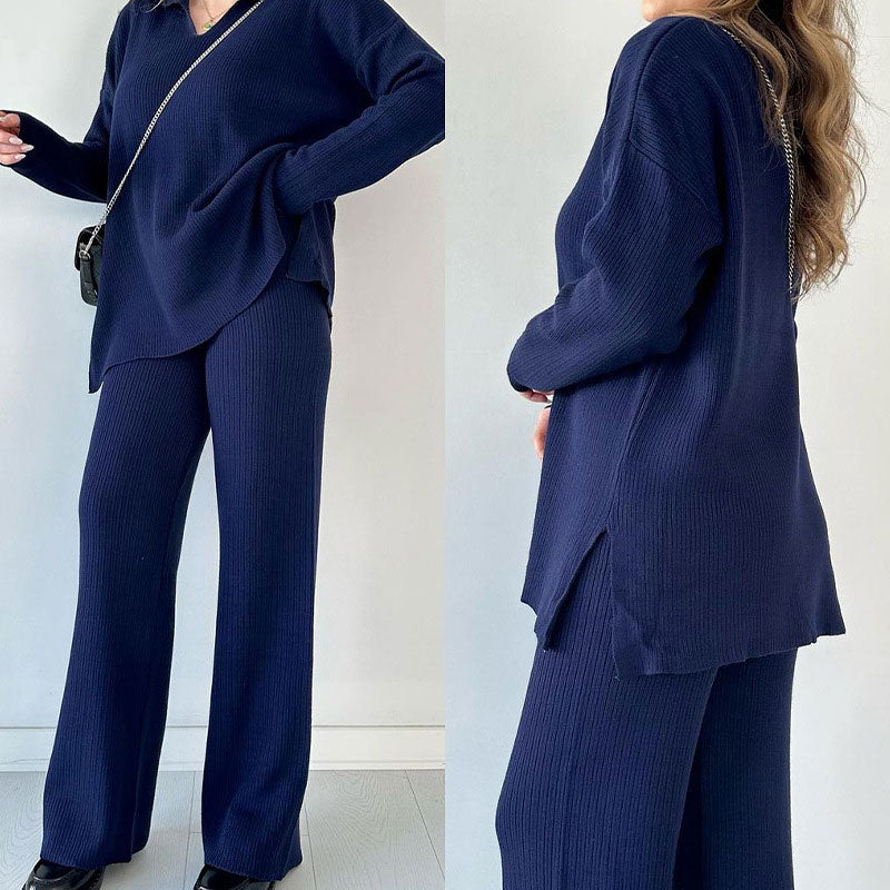 Amalia | Sæt med to dele casual med V-hals og slids l Vanero