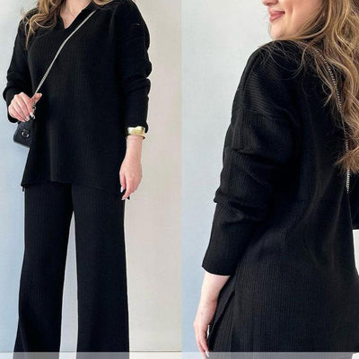 Amalia | Sæt med to dele casual med V-hals og slids l Vanero
