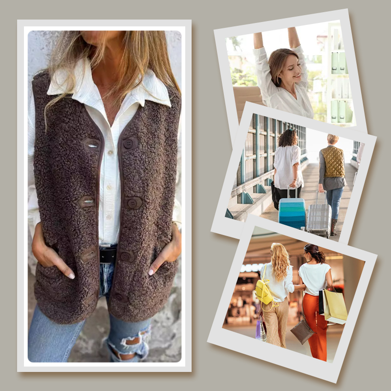 Bella Uldkonstruktion | Regular Fit Damevest | Knaplukning & Ærmeløst Design til Hverdagsbrug & Kølige Sæsoner | Vanero
