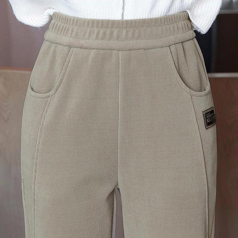 Dame Bukser Bomuldsvelour Med Fleecefor | Højtaljet Pencil-Leg Bukser | Isoleret Design Til Vinter & Hverdagsbrug | Vanero
