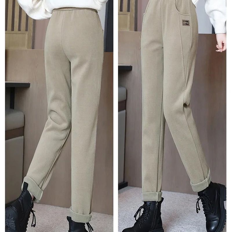 Dame Bukser Bomuldsvelour Med Fleecefor | Højtaljet Pencil-Leg Bukser | Isoleret Design Til Vinter & Hverdagsbrug | Vanero