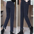 Dame Bukser Bomuldsvelour Med Fleecefor | Højtaljet Pencil-Leg Bukser | Isoleret Design Til Vinter & Hverdagsbrug | Vanero
