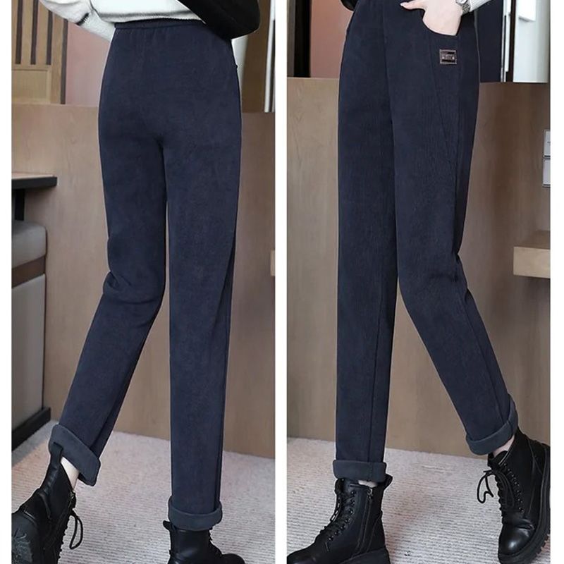 Dame Bukser Bomuldsvelour Med Fleecefor | Højtaljet Pencil-Leg Bukser | Isoleret Design Til Vinter & Hverdagsbrug | Vanero