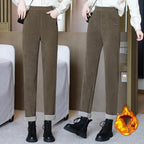 Dame Bukser Bomuldsvelour Med Fleecefor | Højtaljet Pencil-Leg Bukser | Isoleret Design Til Vinter & Hverdagsbrug | Vanero