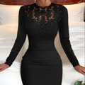 Dame Kjole Polyesterblanding | Bodycon Pasform Aftenkjole | Blondeærmer Med Blomstermønster Til Fester & Arrangementer | Vanero