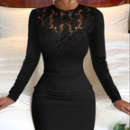 Dame Kjole Polyesterblanding | Bodycon Pasform Aftenkjole | Blondeærmer Med Blomstermønster Til Fester & Arrangementer | Vanero