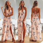 Dame Maxikjole Polyester | Halterneck Maxikjole | Blomsterprint til Ferie- og Fritidsbrug | Vanero
