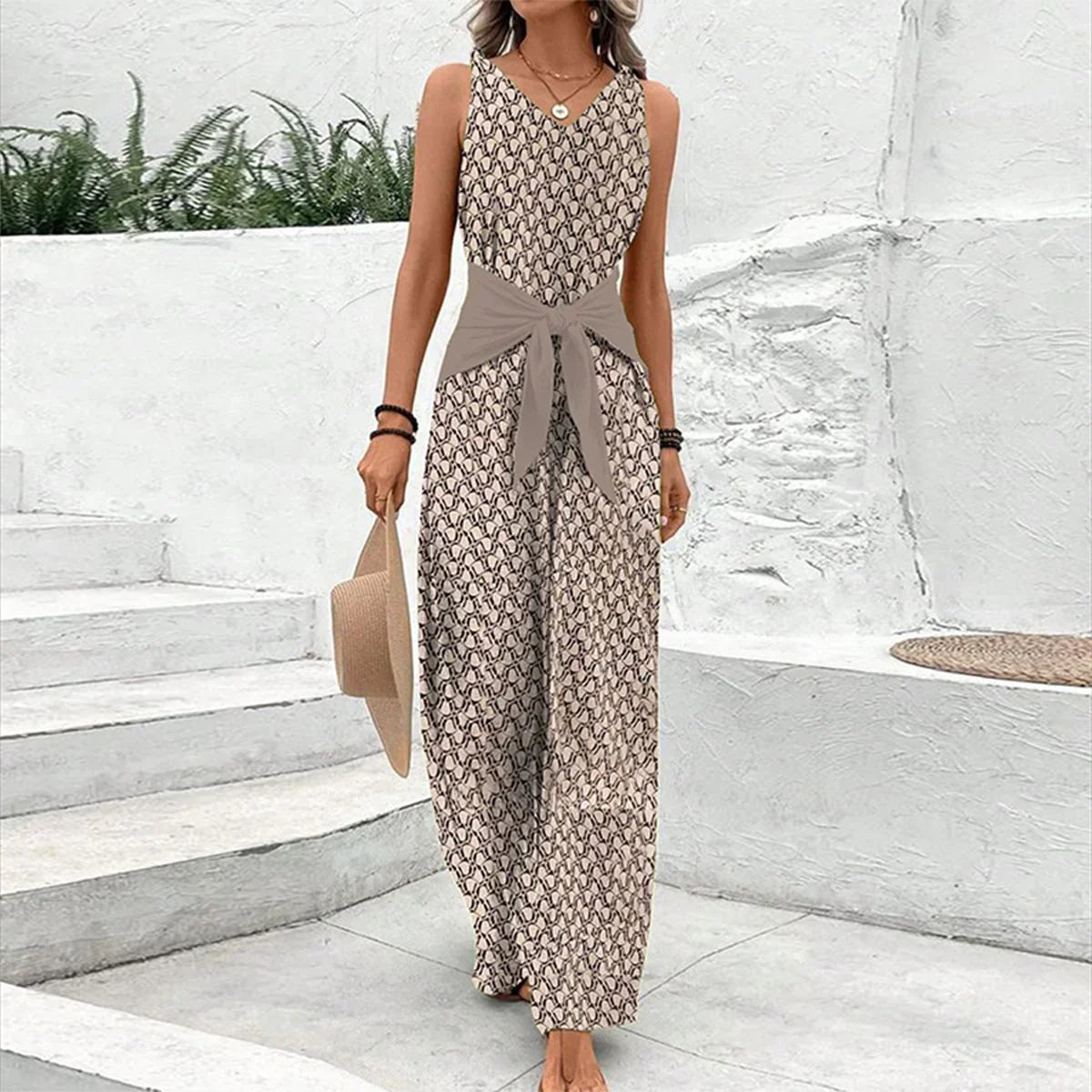 Ærmeløs Jumpsuit med Bindebånd | Let & Elegant | Perfekt til Sommerdage l Vanero