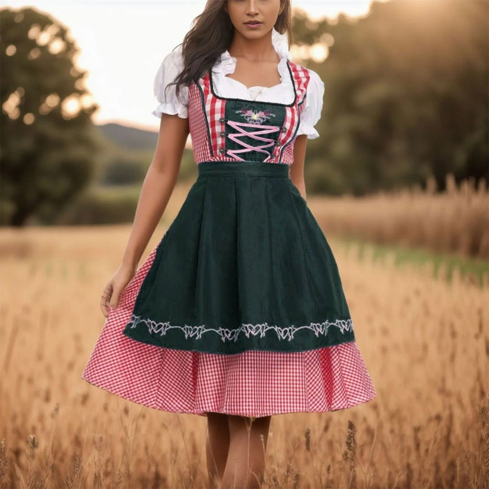 Dame Dirndl Sæt Blandet Tekstilmateriale | Almindelig Pasform Folkedragt | Snøreliv Med Forklæde Til Oktoberfest & Temafester | Vanero