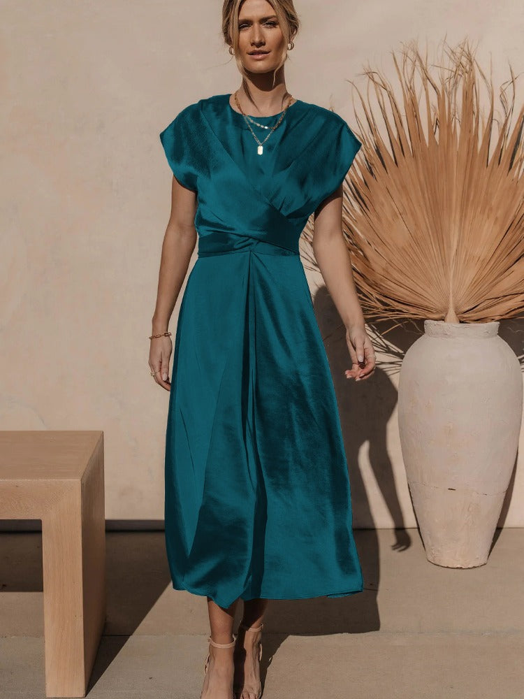 Dame Kjole Let Tekstilmateriale | Almindelig Pasform Midikjole | Draperet Design Med Justerbar Talje Til Arrangementer | Vanero