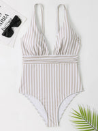 Sally Stribet Badedragt Polyester Elastan | Regular Fit Badetøj | Fleksibel Konstruktion til Strand og Poolaktiviteter | Vanero