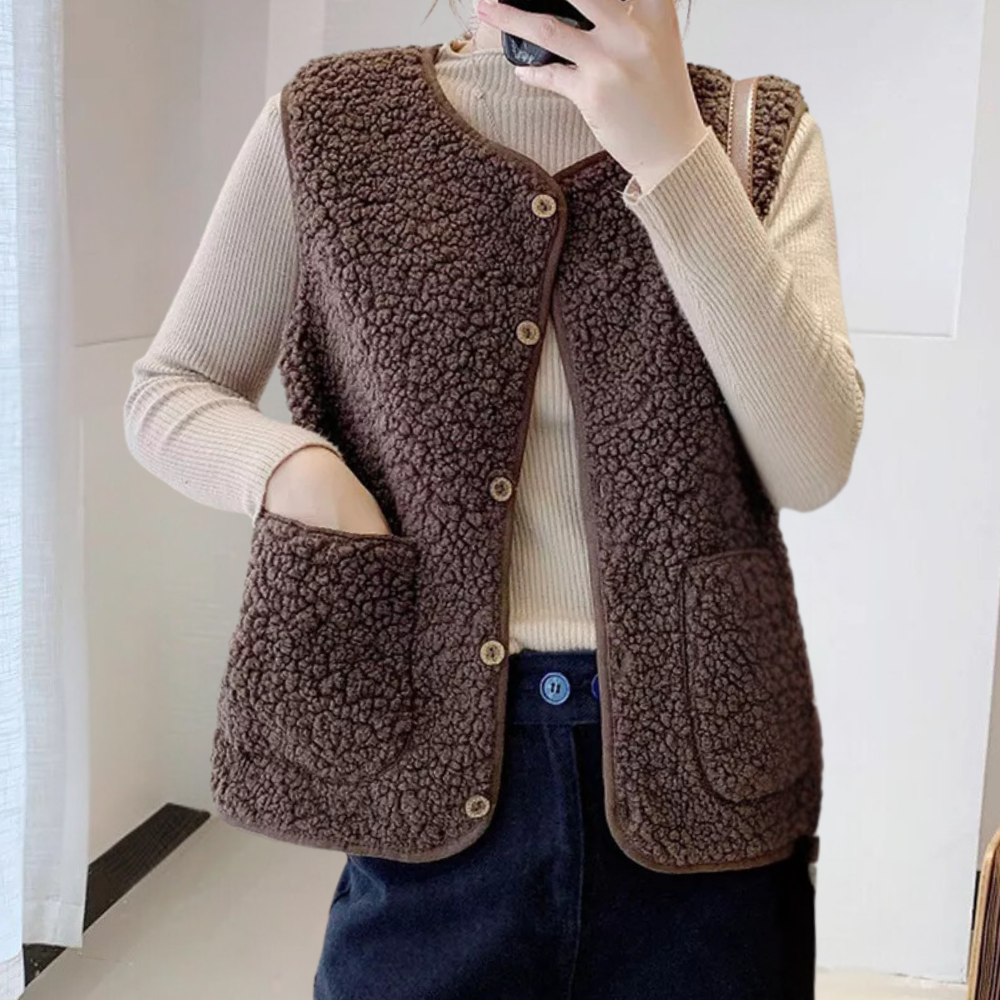 Kamaya Lammuld & Bomuldsblanding | Regular Fit Cardiganvest | Lynlåslukning Med Lommer til Hverdagsbrug & Lag-På-Lag Styling | Vanero