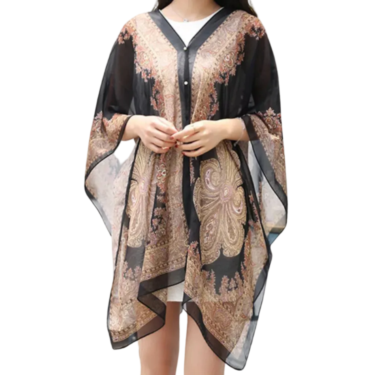 Dame Poncho Skærf Chiffon | One-Size Omslag til Lag-På-Lag Styling | Let Design til Hverdagsbrug & Sæsonbrug | Vanero