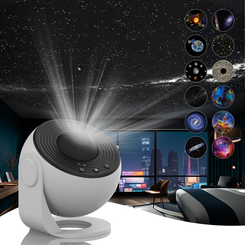 Galakseprojektor med 12 Projektionsskiver | LED Planetarieprojektor med Justerbart Fokus | Vanero