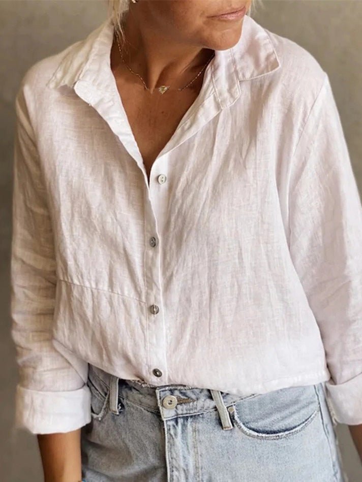 Damebluse Bomulds-Polyesterblanding | Regular Fit Bluse med Krave | Knaplukning Design til Hverdagsbrug & Arbejde | Vanero