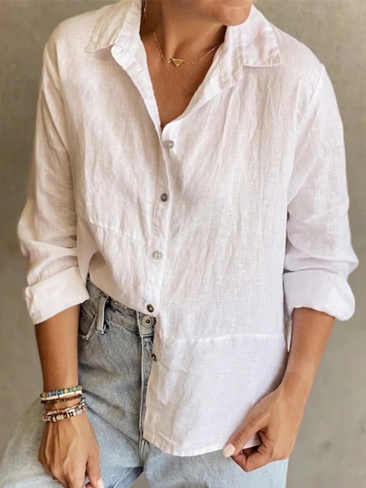 Damebluse Bomulds-Polyesterblanding | Regular Fit Bluse med Krave | Knaplukning Design til Hverdagsbrug & Arbejde | Vanero