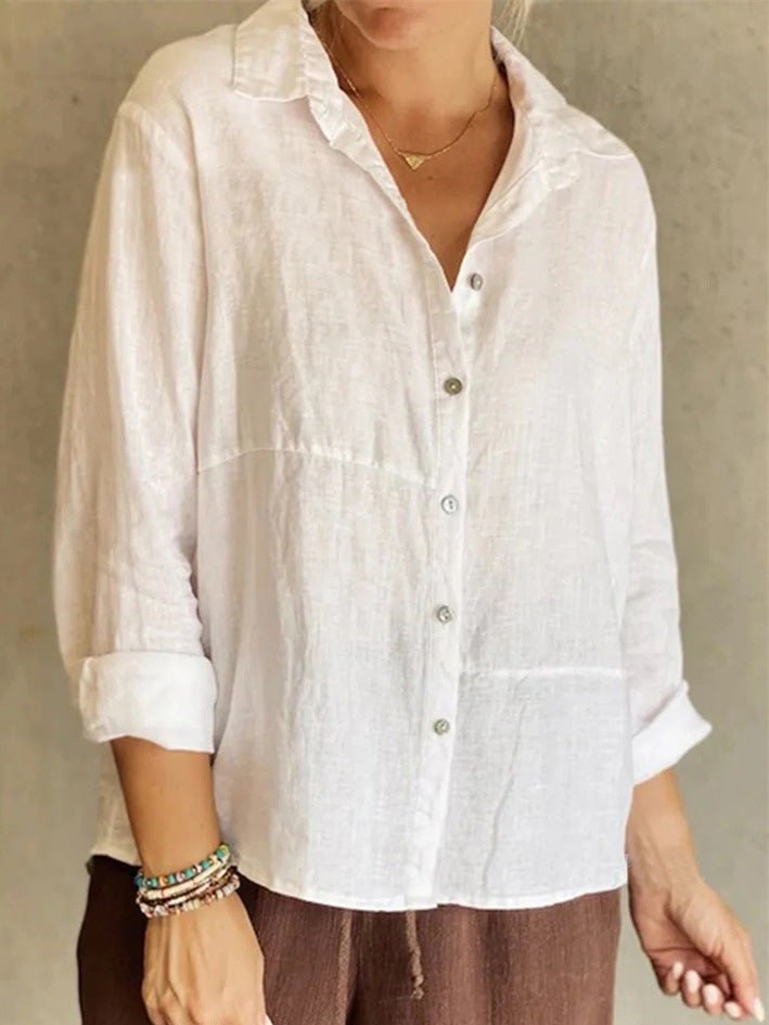 Damebluse Bomulds-Polyesterblanding | Regular Fit Bluse med Krave | Knaplukning Design til Hverdagsbrug & Arbejde | Vanero