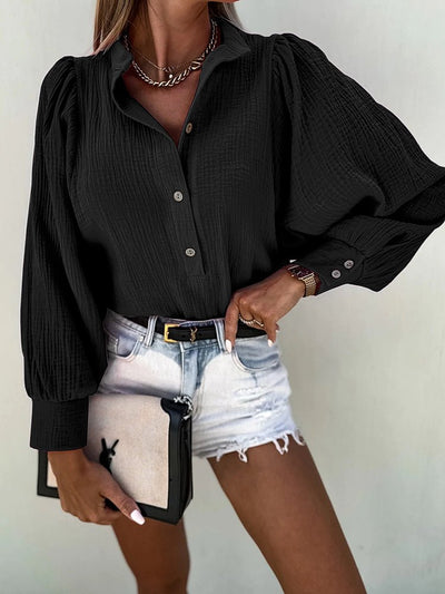 Kvinders Bluser Mode Stil Knap Lantern Langærmet Bluse | Trendy Langærmet Bluse | Vanero