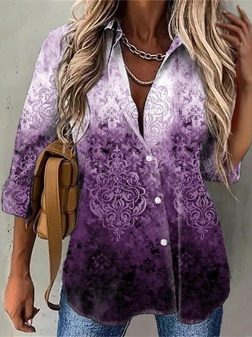Dame Bluse Tekstilmateriale | Almindelig Pasform Tie-Dye Bluse | Knaplukning Foran Til Hverdag & Fritid | Vanero
