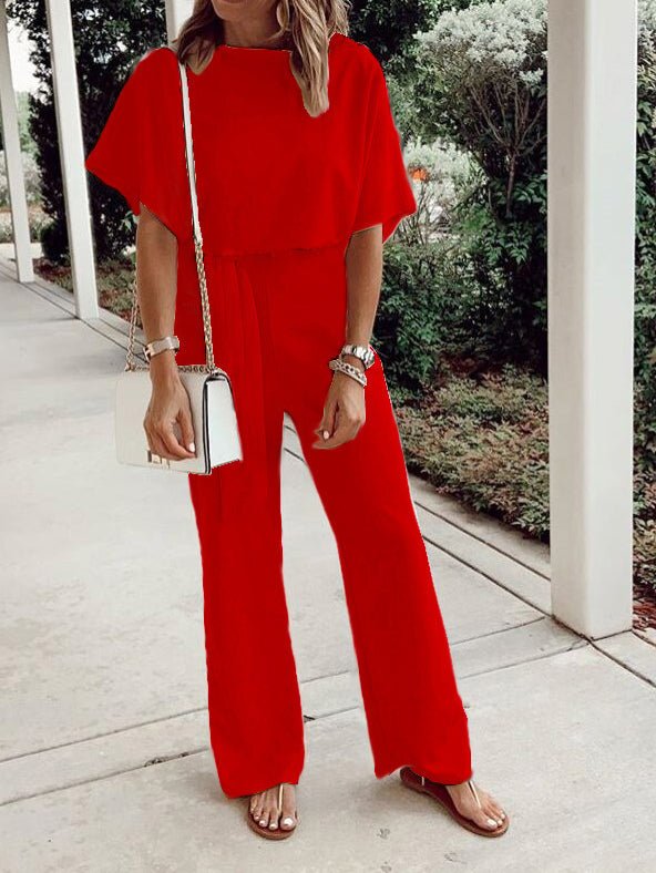 Stilla | kvinders jumpsuits løse korte Ærmer snøre jumpsuit | vanero