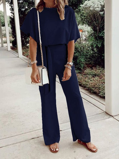 Stilla | kvinders jumpsuits løse korte Ærmer snøre jumpsuit | vanero