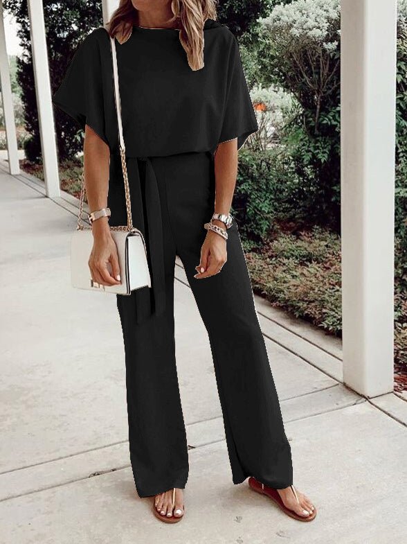 Stilla | kvinders jumpsuits løse korte Ærmer snøre jumpsuit | vanero