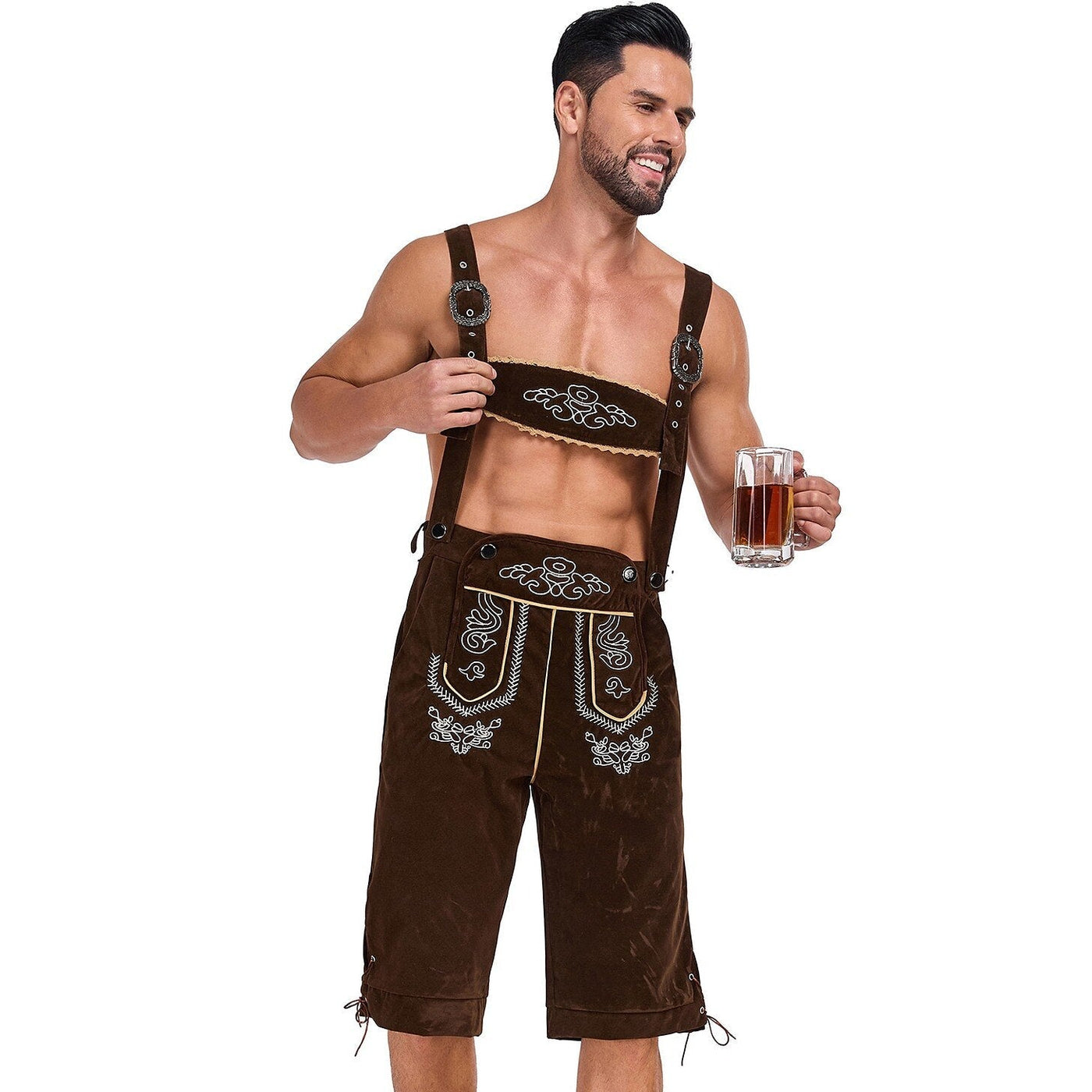 Bergkönig | Herre-Læderbukser Med Broderi & Seler – Oktoberfest Look | Vanero