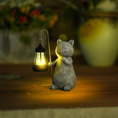 LumiPaws | Solcelledrevet Gylden Kattefigur med Lys til Magisk Udendørs Havedekoration | Vanero