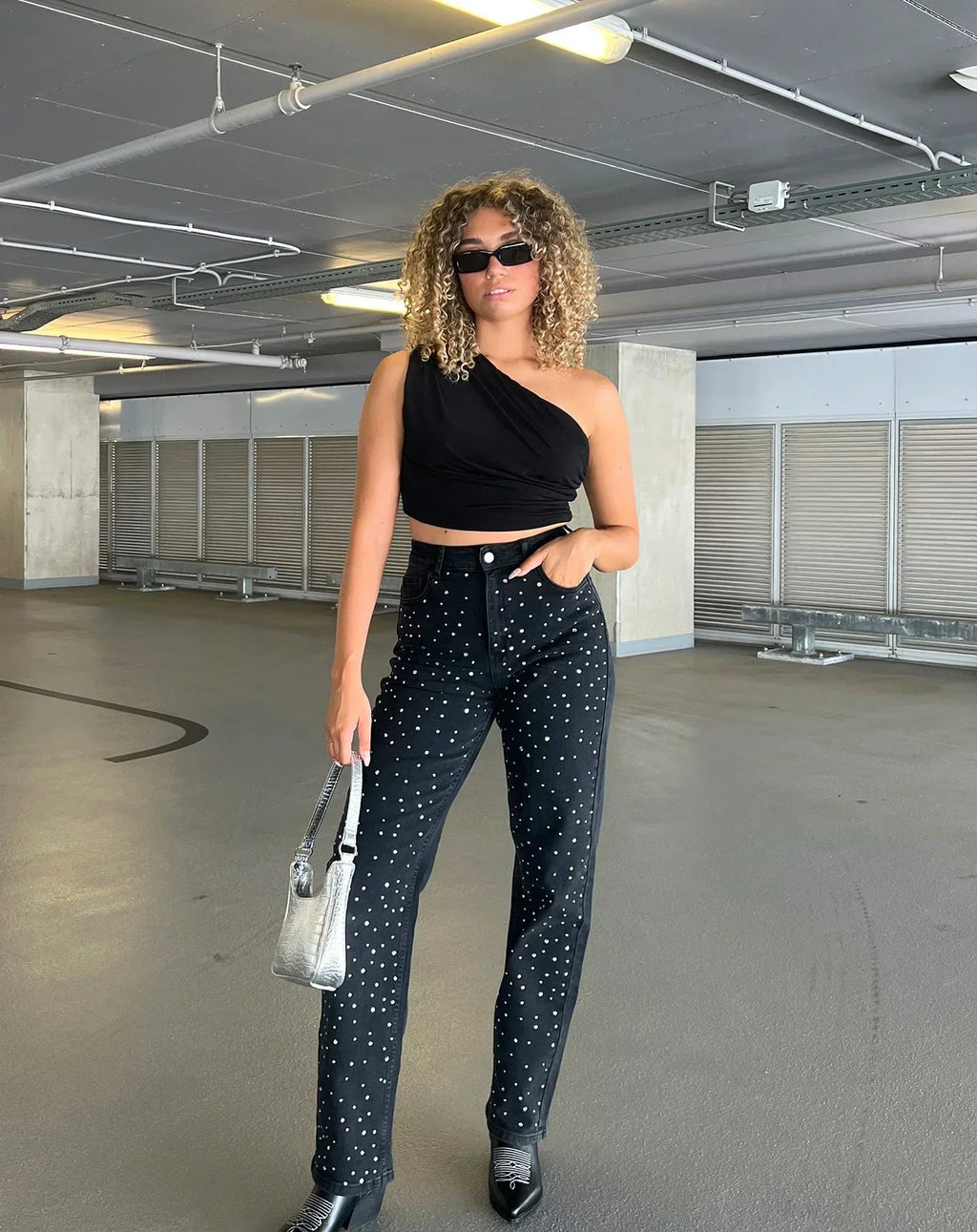 Dame Jeans Denim | Almindelig Pasform Denim Jeans Med Glitterfinish | Dekorativt Design Til Hverdagsbrug & Sociale Arrangementer | Vanero